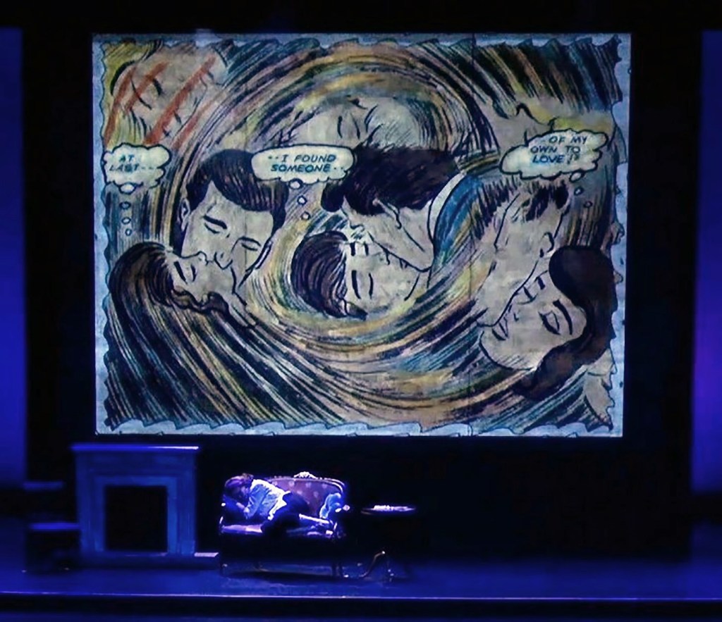 Backdrop with comic inspired dream while Cendrillion sleeps.